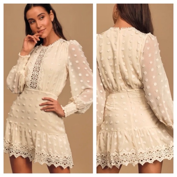 LULU'S Lust or Love Cream Embroidered Lace Long Sleeve Dress - Picture 2 of 8